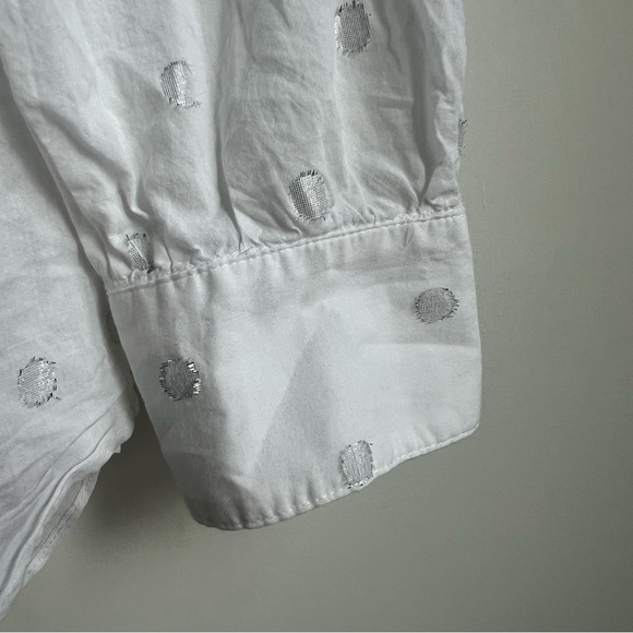 Talbots Metallic Swiss Dots Ruffle Collar Tunic Top Long Sleeve White Silver XL - Picture 6 of 12